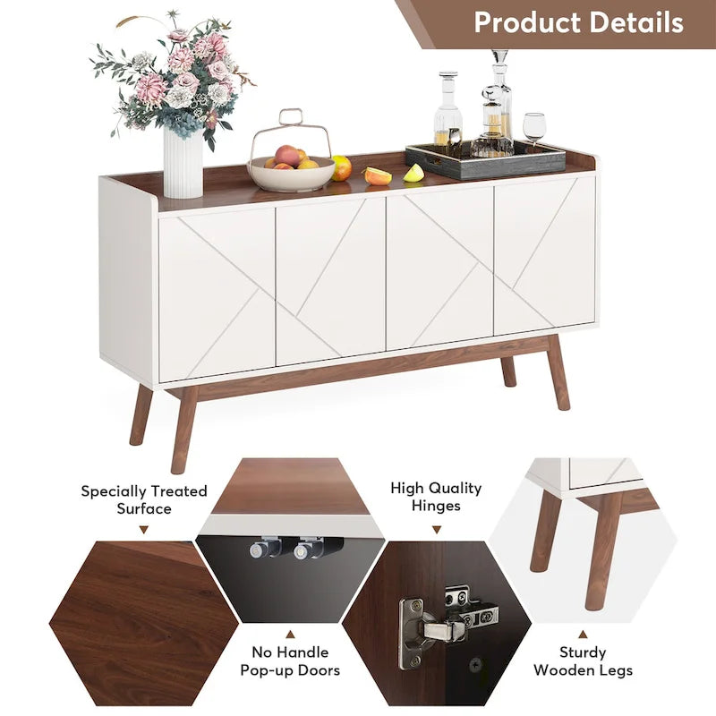 Buffet de salle à manger noir avec rangement et placard, 55 po