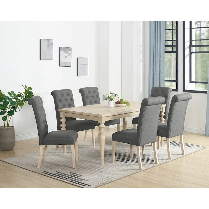 Ensemble de salle à manger 7 pièces Roundhill Amonia, table à manger à pieds tournés avec 6 chaises capitonnées