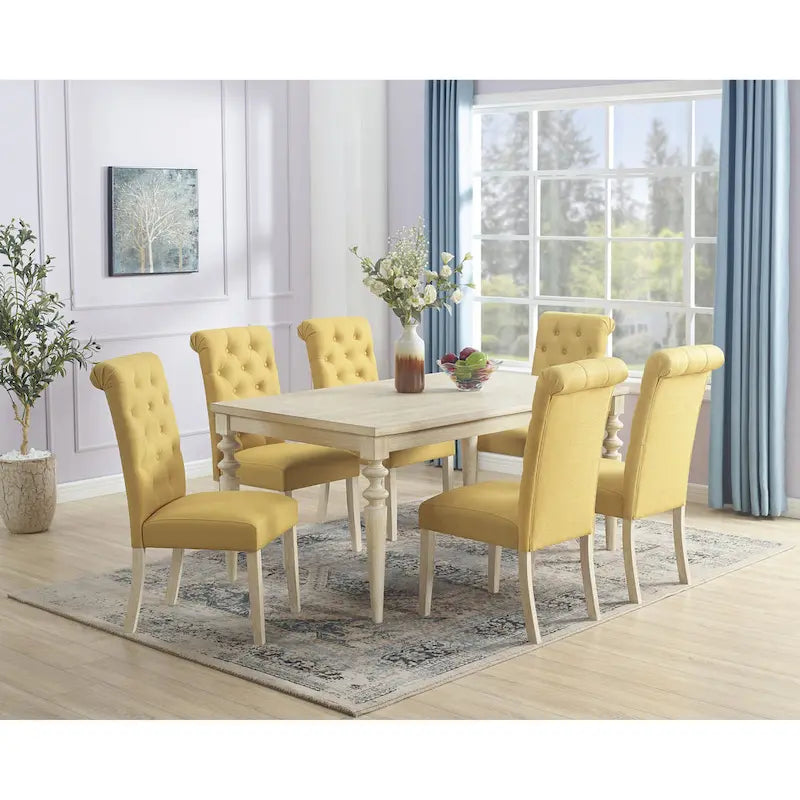 Ensemble de salle à manger 7 pièces Roundhill Amonia, table à manger à pieds tournés avec 6 chaises capitonnées