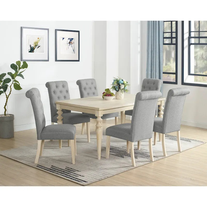 Ensemble de salle à manger 7 pièces Roundhill Amonia, table à manger à pieds tournés avec 6 chaises capitonnées