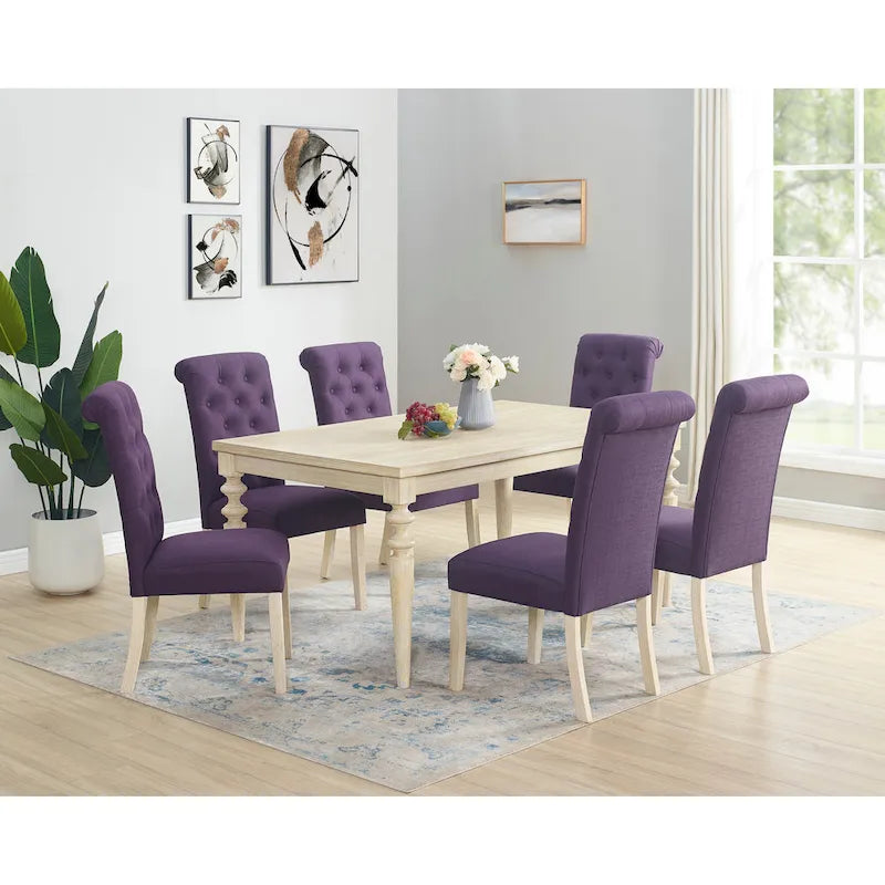 Ensemble de salle à manger 7 pièces Roundhill Amonia, table à manger à pieds tournés avec 6 chaises capitonnées