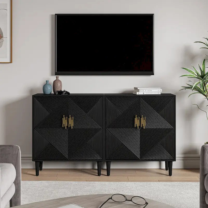 Meuble TV de rangement Damien Morden avec étagères réglables, lot de 2, par HULALA HOME