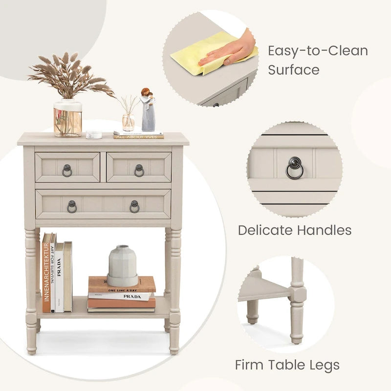 Console d'entrée avec 3 tiroirs et étagère ouverte Beige/Gris foncé