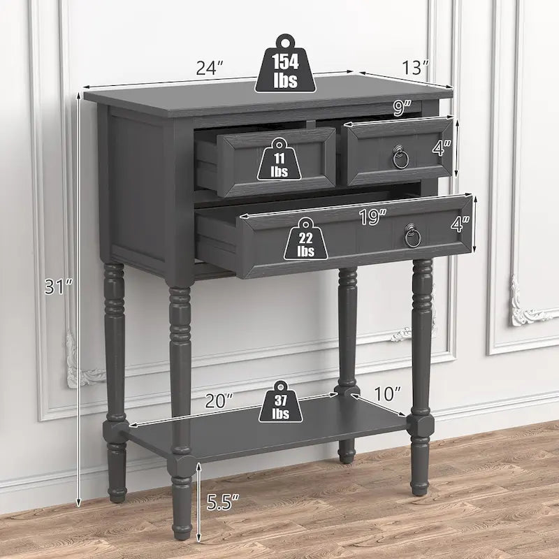 Console d'entrée avec 3 tiroirs et étagère ouverte Beige/Gris foncé