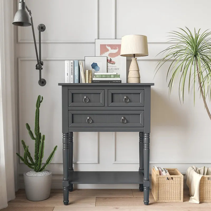 Console d'entrée avec 3 tiroirs et étagère ouverte Beige/Gris foncé