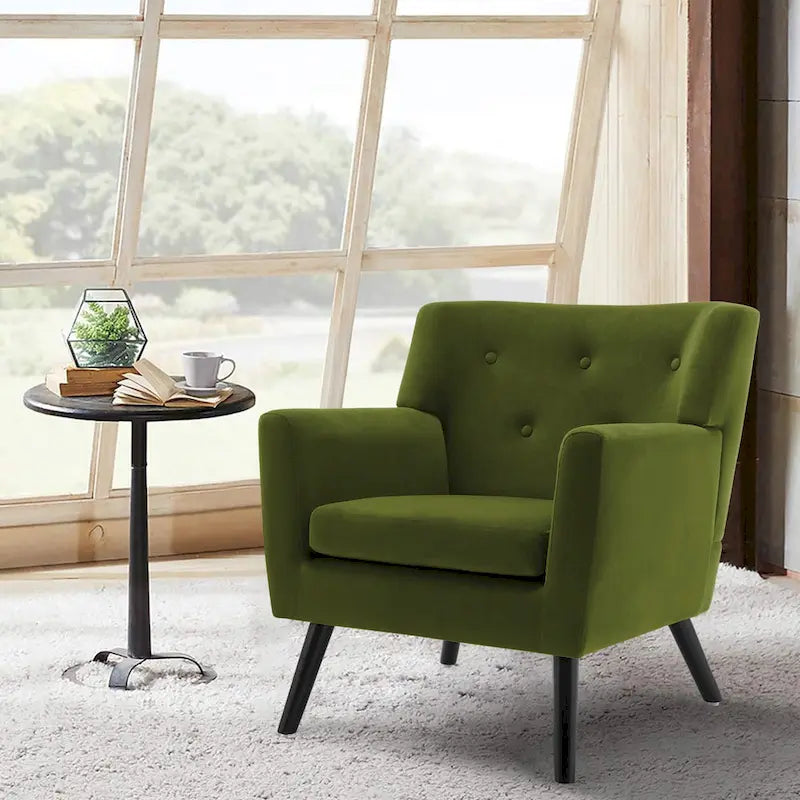 Fauteuil rembourré en velours capitonné pour salon - 28,35 l x 27,56 P x 30,71 H