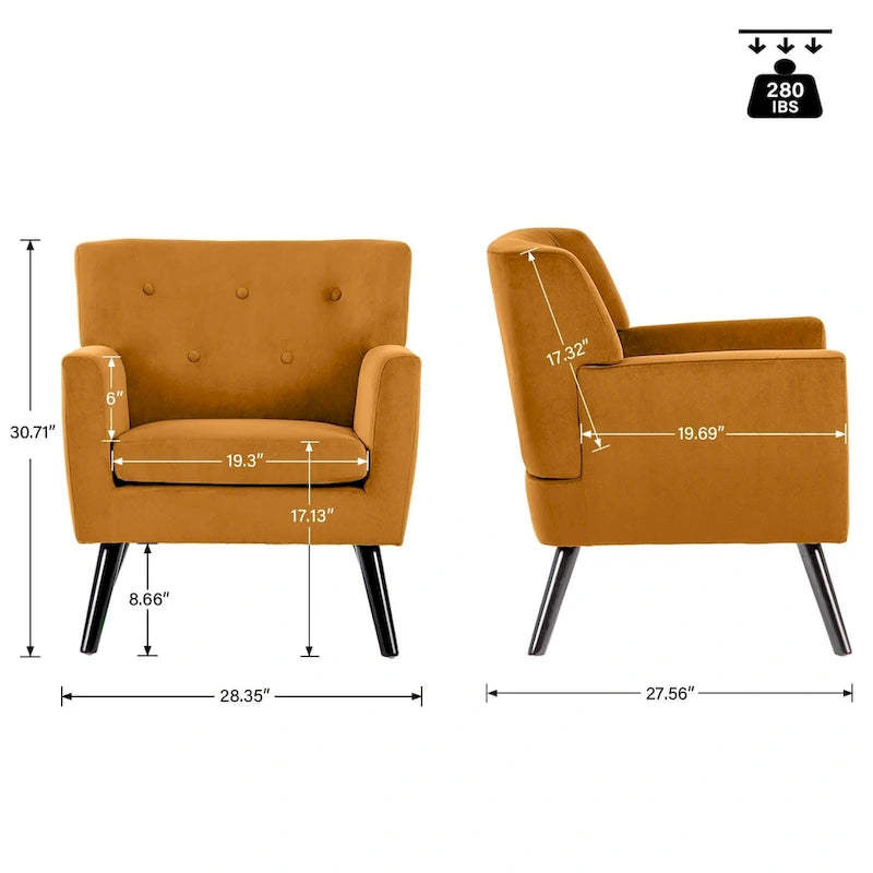 Fauteuil rembourré en velours capitonné pour salon - 28,35 l x 27,56 P x 30,71 H