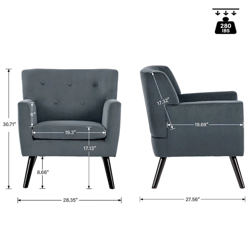 Fauteuil rembourré en velours capitonné pour salon - 28,35 l x 27,56 P x 30,71 H