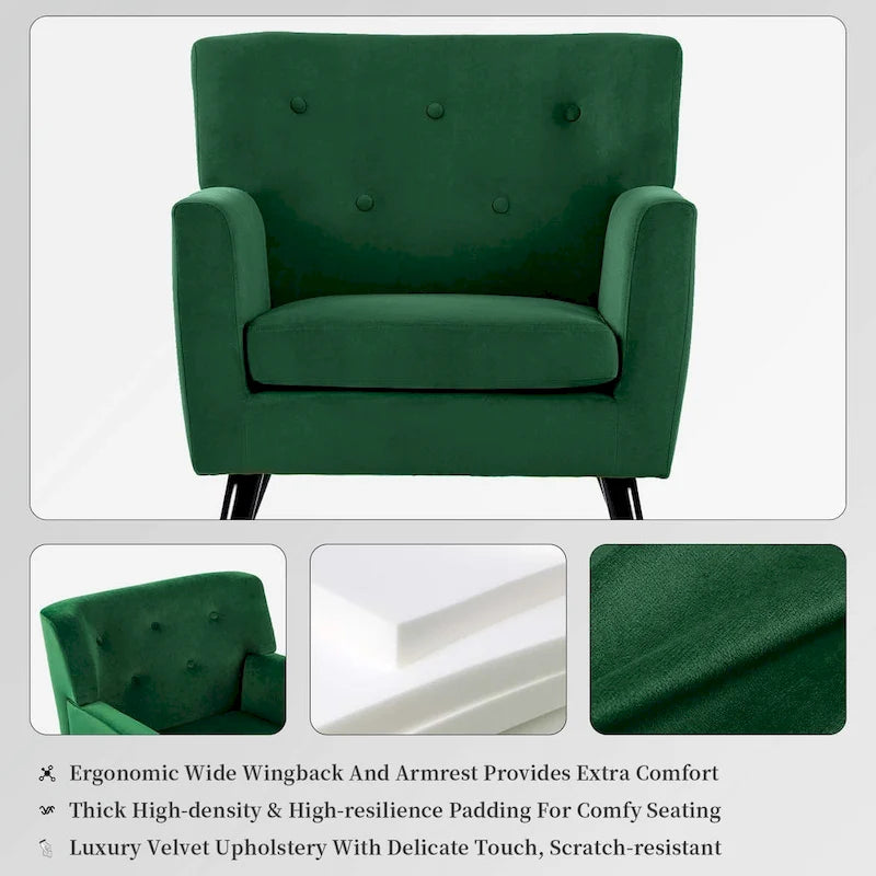 Fauteuil rembourré en velours capitonné pour salon - 28,35 l x 27,56 P x 30,71 H