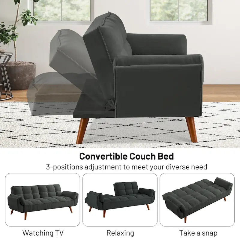 Canapé-Lit Futon 75.39 POUCES, Canapé-Lit Convertible Rembourré avec Dossier Inclinable Tufté et Divisé