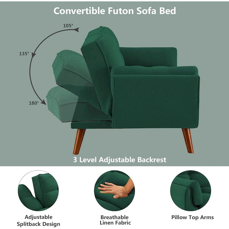 Canapé-Lit Futon 75.39 POUCES, Canapé-Lit Convertible Rembourré avec Dossier Inclinable Tufté et Divisé