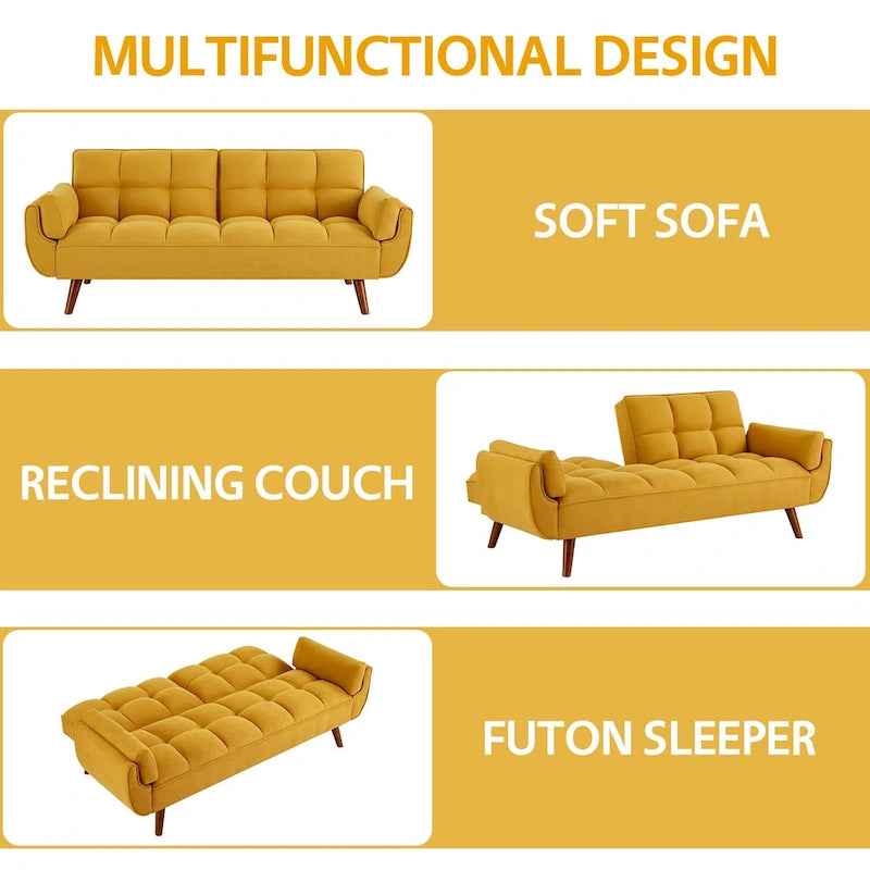 Canapé-Lit Futon 75.39 POUCES, Canapé-Lit Convertible Rembourré avec Dossier Inclinable Tufté et Divisé