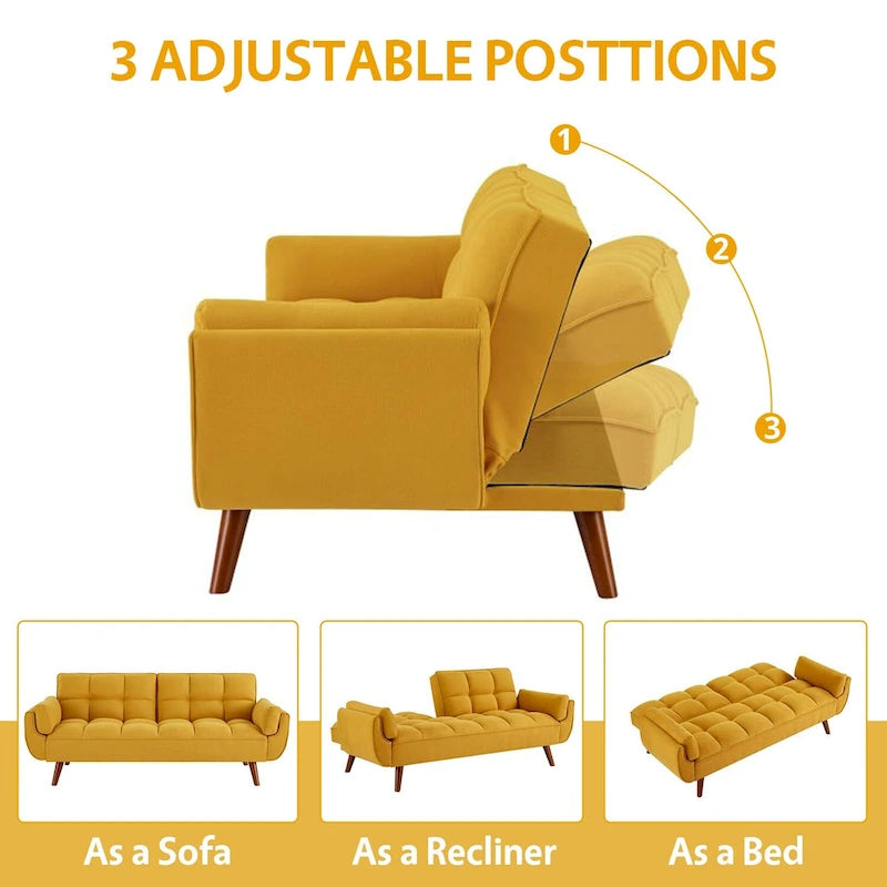 Canapé-Lit Futon 75.39 POUCES, Canapé-Lit Convertible Rembourré avec Dossier Inclinable Tufté et Divisé