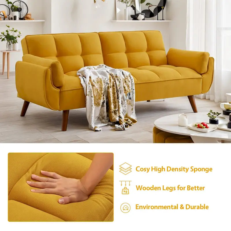 Canapé-Lit Futon 75.39 POUCES, Canapé-Lit Convertible Rembourré avec Dossier Inclinable Tufté et Divisé