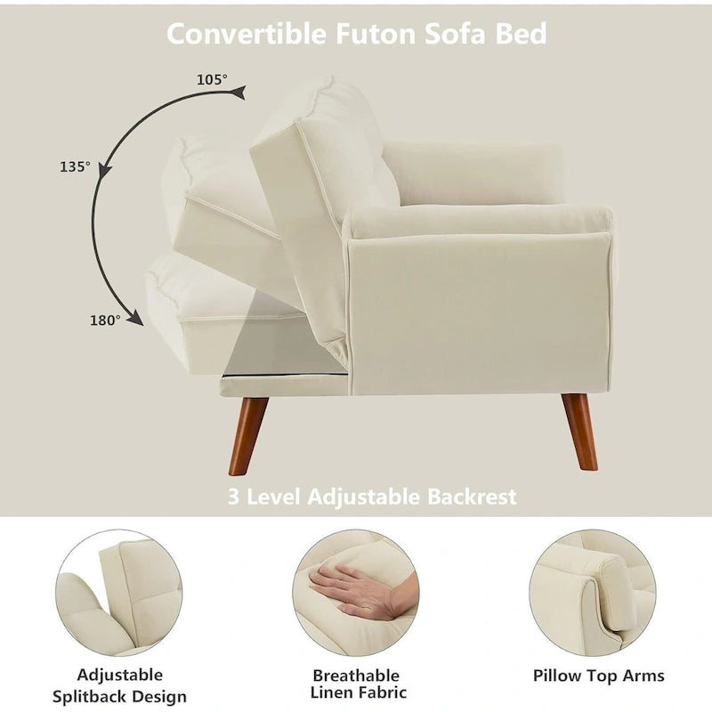 Canapé-Lit Futon 75.39 POUCES, Canapé-Lit Convertible Rembourré avec Dossier Inclinable Tufté et Divisé