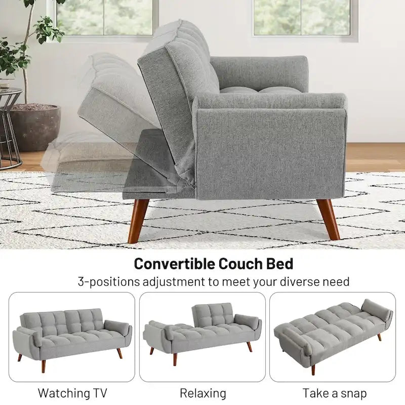 Canapé-Lit Futon 75.39 POUCES, Canapé-Lit Convertible Rembourré avec Dossier Inclinable Tufté et Divisé