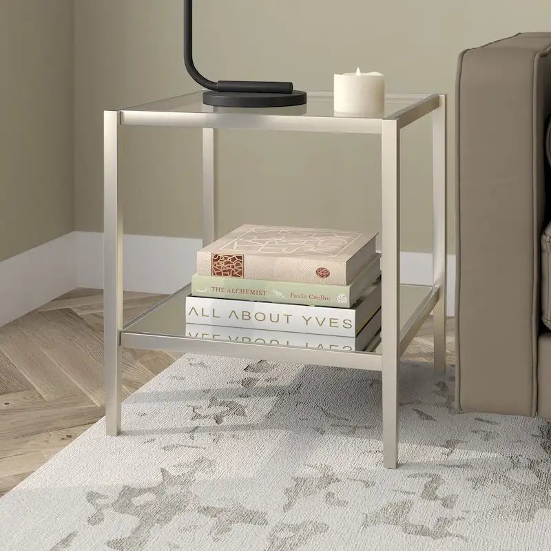 Table d'appoint carrée large Hera 20 avec étagère transparente