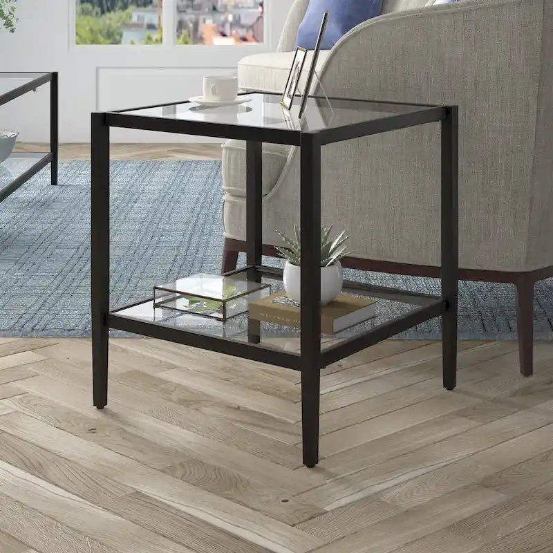 Table d'appoint carrée large Hera 20 avec étagère transparente