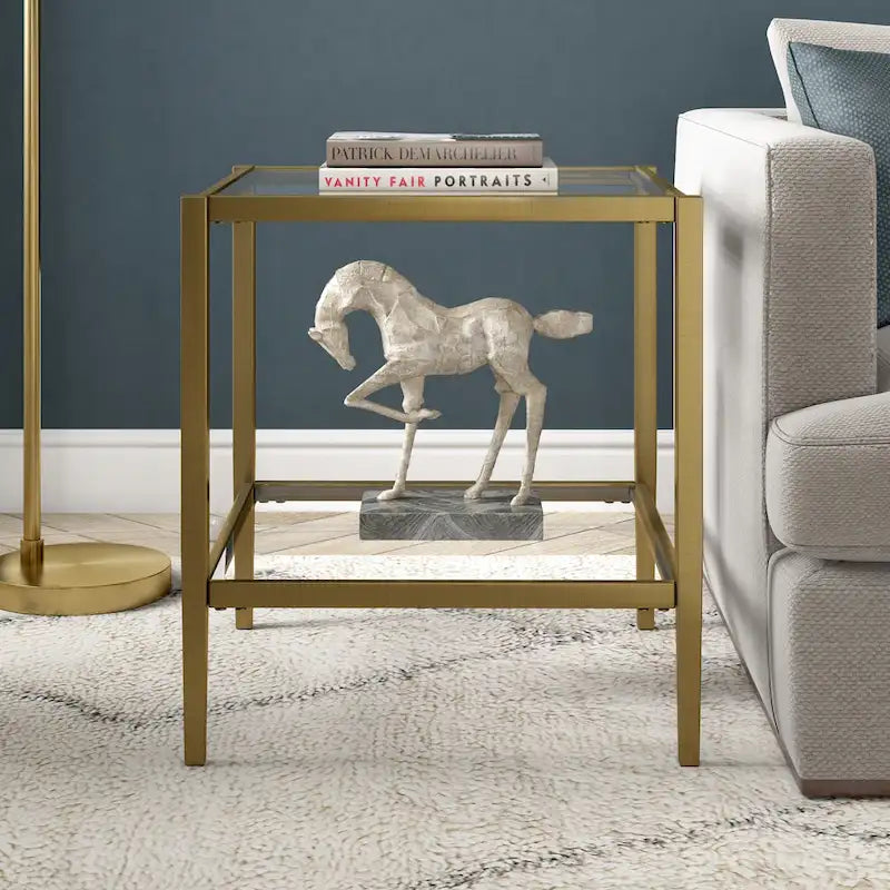 Table d'appoint carrée large Hera 20 avec étagère transparente