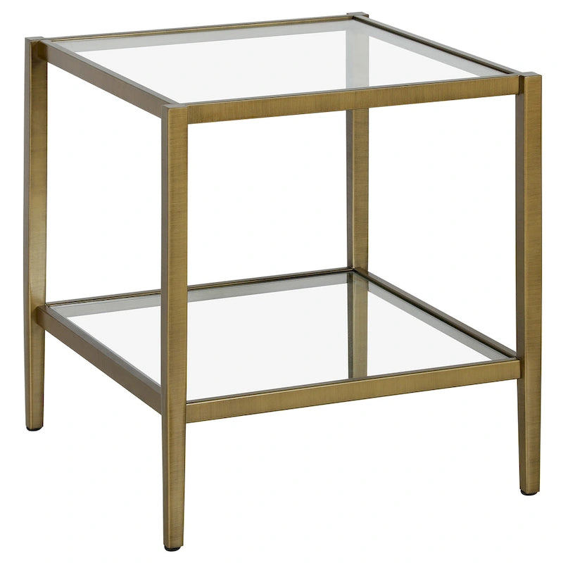 Table d'appoint carrée large Hera 20 avec étagère transparente