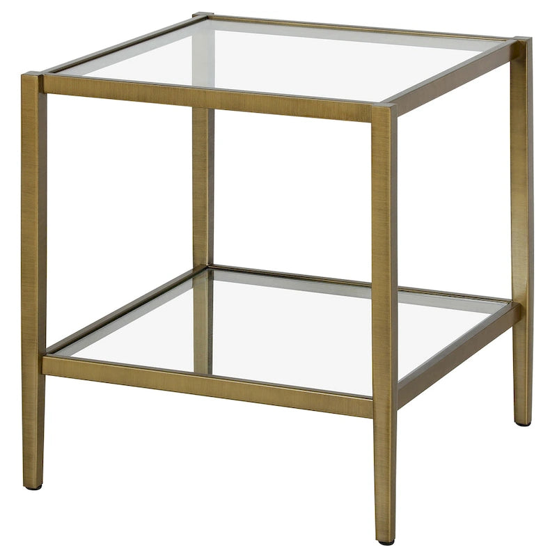 Table d'appoint carrée large Hera 20 avec étagère transparente
