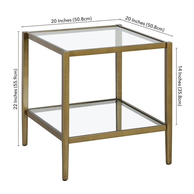 Table d'appoint carrée large Hera 20 avec étagère transparente