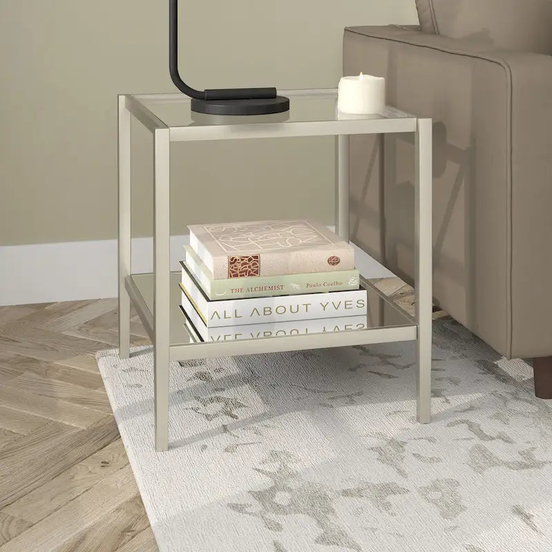 Table d'appoint carrée large Hera 20 avec étagère transparente