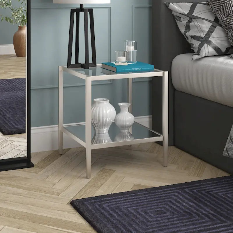 Table d'appoint carrée large Hera 20 avec étagère transparente