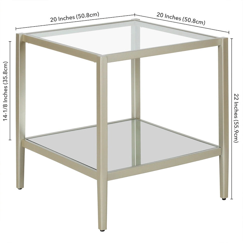 Table d'appoint carrée large Hera 20 avec étagère transparente
