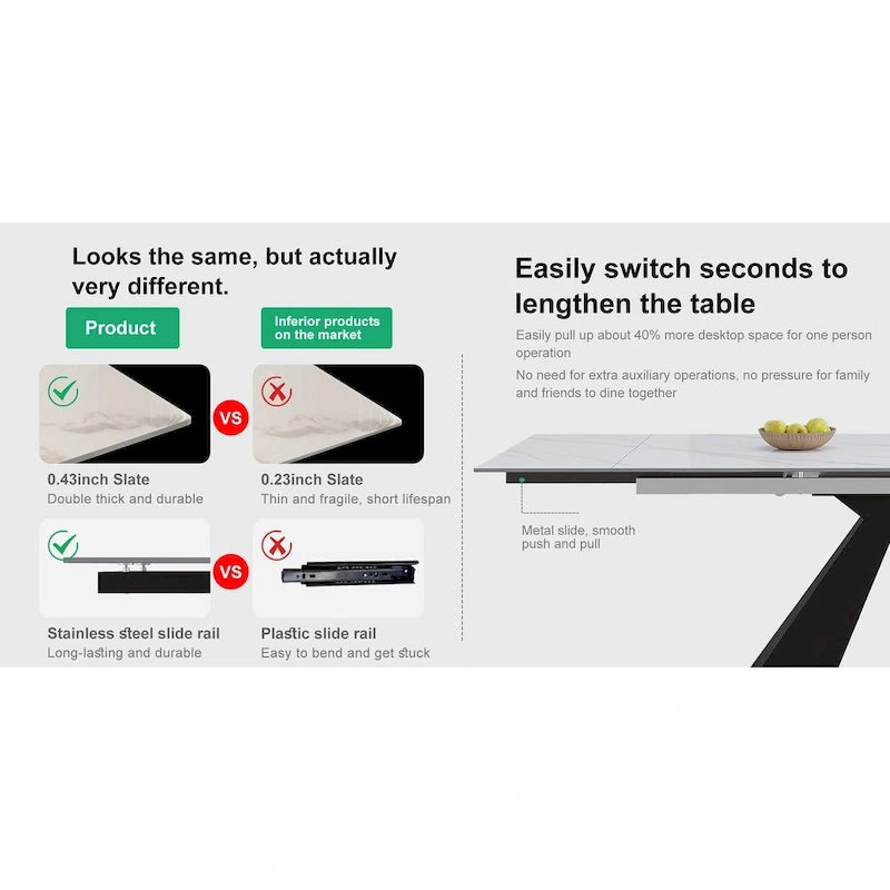 Ensemble de salle à manger 9 pièces avec table extensible en pierre frittée de 110,24 pouces et 8 chaises en cuir