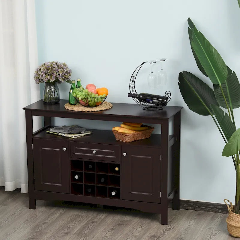 HOMCOM Buffet de cuisine moderne avec tiroir et casier à vin 12 bouteilles pour salon - 45.75*15.75*32.5