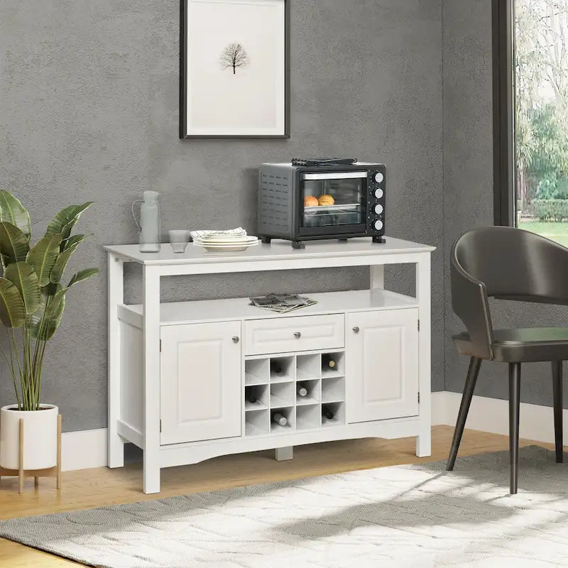 HOMCOM Buffet de cuisine moderne avec tiroir et casier à vin 12 bouteilles pour salon - 45.75*15.75*32.5