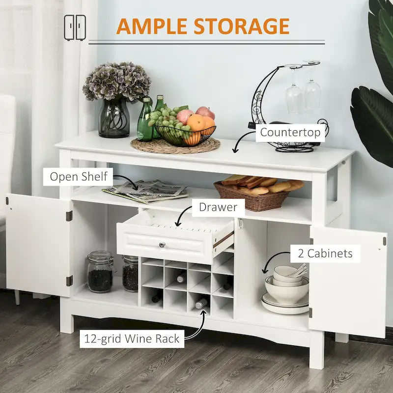 HOMCOM Buffet de cuisine moderne avec tiroir et casier à vin 12 bouteilles pour salon - 45.75*15.75*32.5