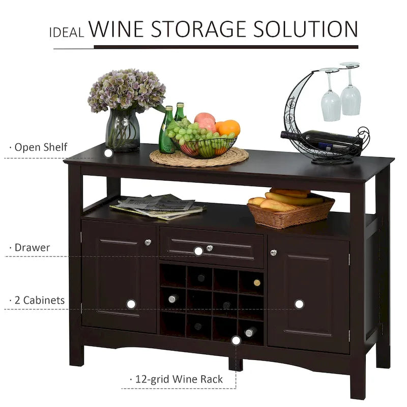 HOMCOM Buffet de cuisine moderne avec tiroir et casier à vin 12 bouteilles pour salon - 45.75*15.75*32.5