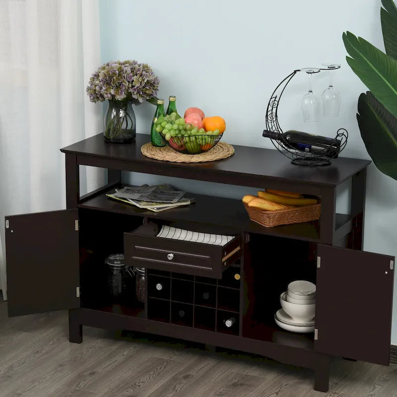 HOMCOM Buffet de cuisine moderne avec tiroir et casier à vin 12 bouteilles pour salon - 45.75*15.75*32.5