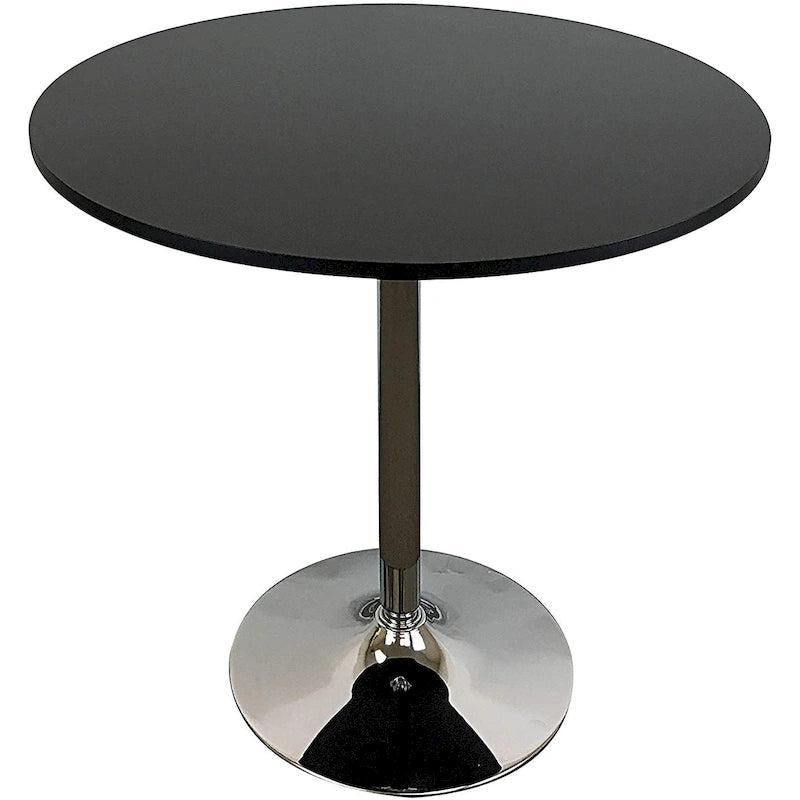 Table à manger ronde avec plateau en bois et pied en chrome