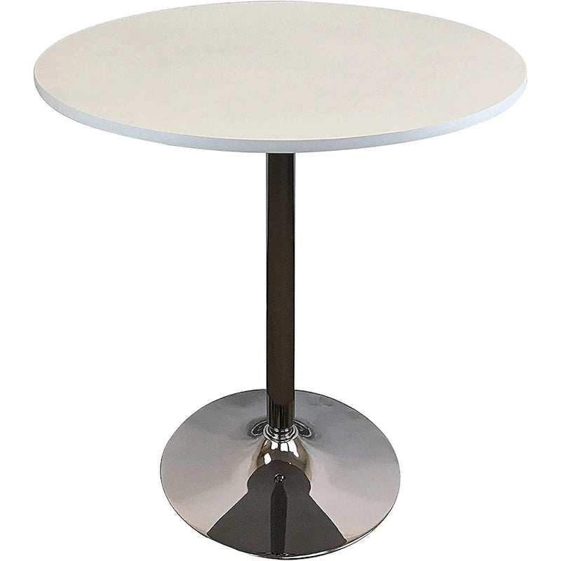 Table à manger ronde avec plateau en bois et pied en chrome