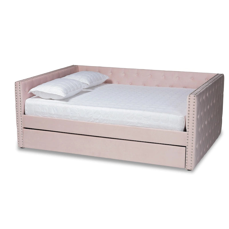 Lit de repos en tissu de velours moderne Larkin avec lit gigogne