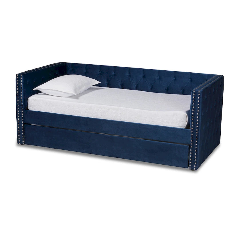 Lit de repos en tissu de velours moderne Larkin avec lit gigogne