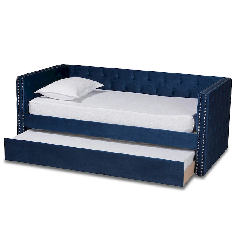 Lit de repos en tissu de velours moderne Larkin avec lit gigogne