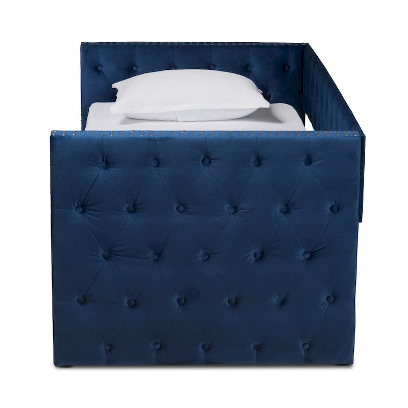 Lit de repos en tissu de velours moderne Larkin avec lit gigogne