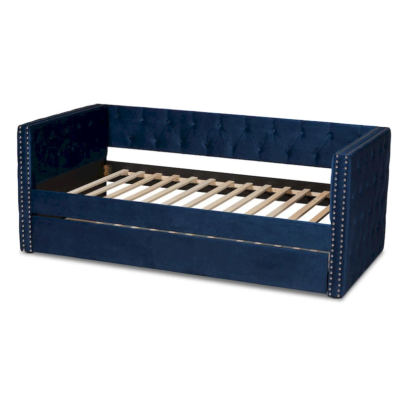 Lit de repos en tissu de velours moderne Larkin avec lit gigogne