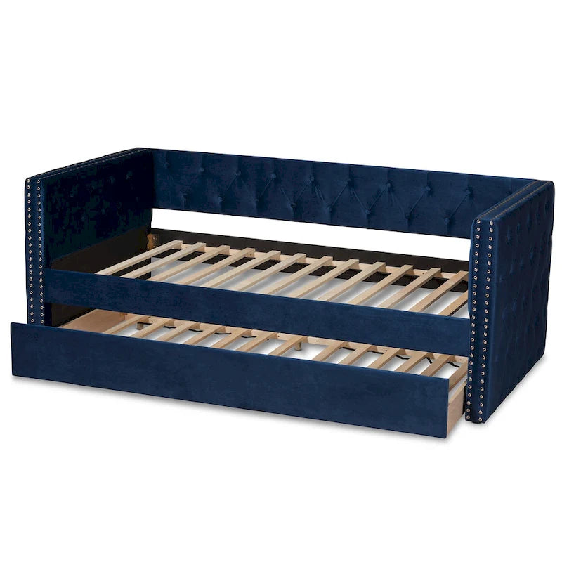Lit de repos en tissu de velours moderne Larkin avec lit gigogne