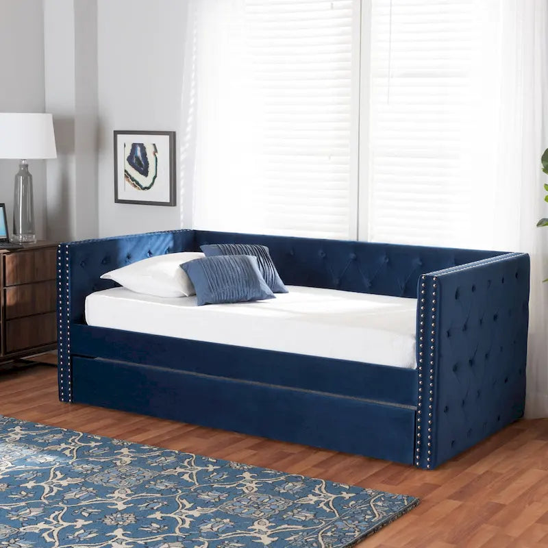Lit de repos en tissu de velours moderne Larkin avec lit gigogne