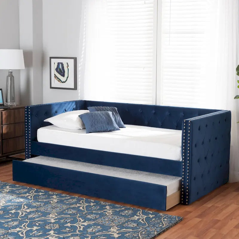 Lit de repos en tissu de velours moderne Larkin avec lit gigogne