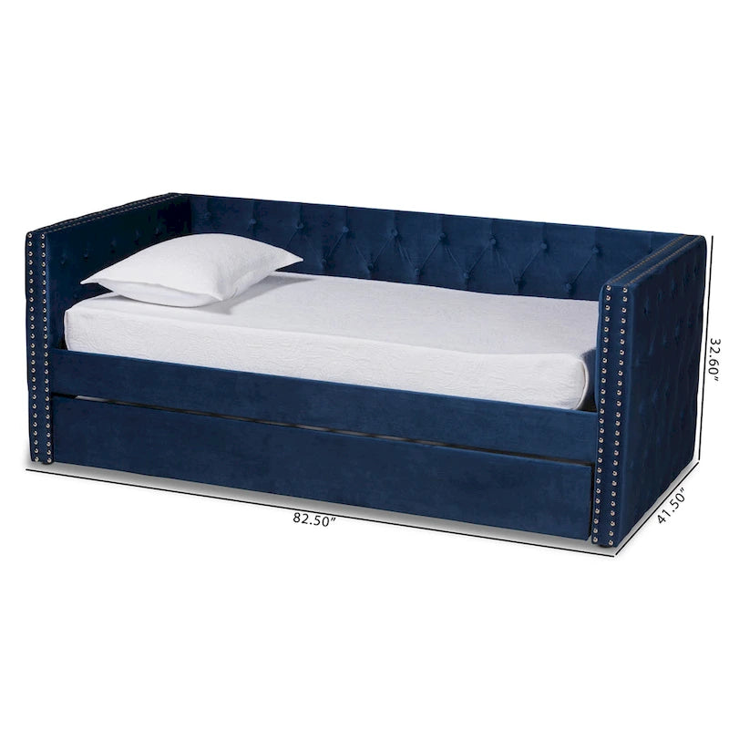 Lit de repos en tissu de velours moderne Larkin avec lit gigogne