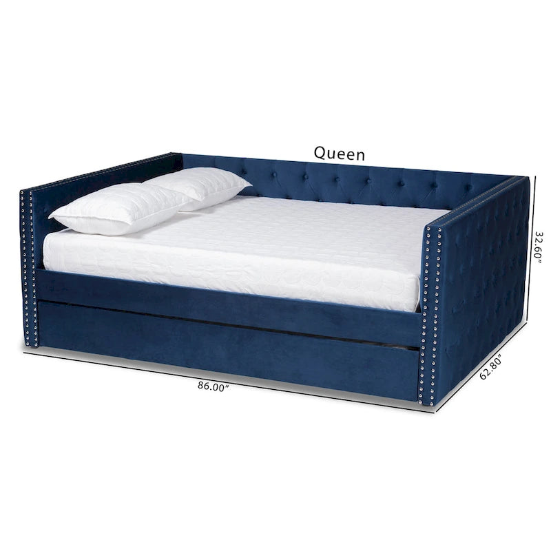 Lit de repos en tissu de velours moderne Larkin avec lit gigogne