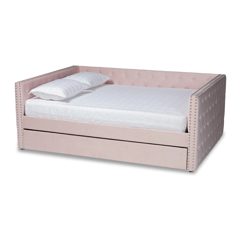 Lit de repos en tissu de velours moderne Larkin avec lit gigogne