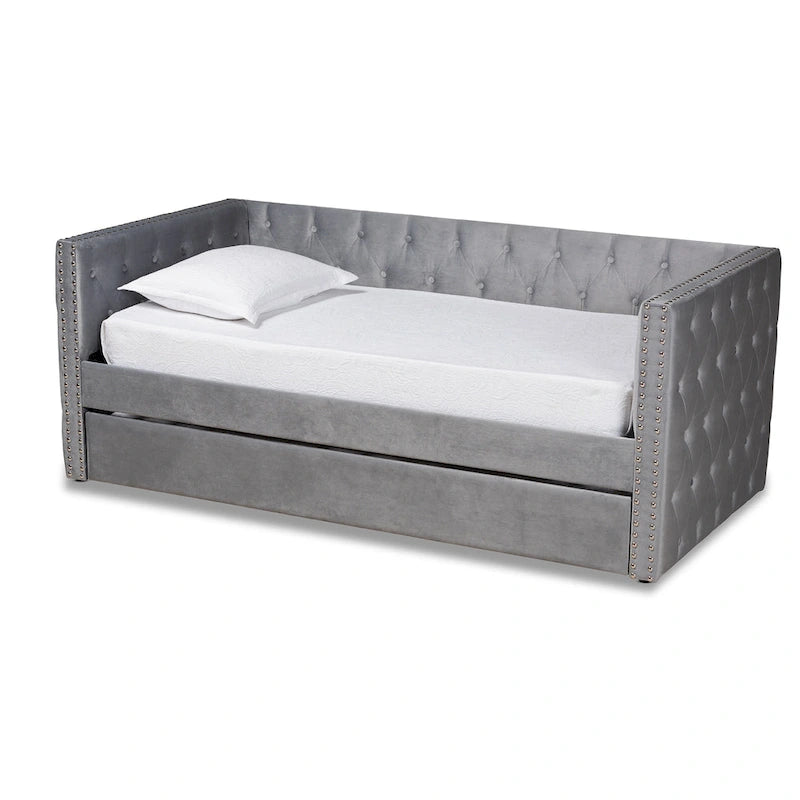 Lit de repos en tissu de velours moderne Larkin avec lit gigogne