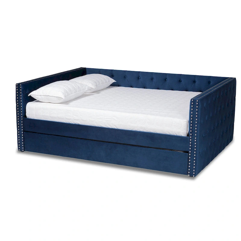 Lit de repos en tissu de velours moderne Larkin avec lit gigogne
